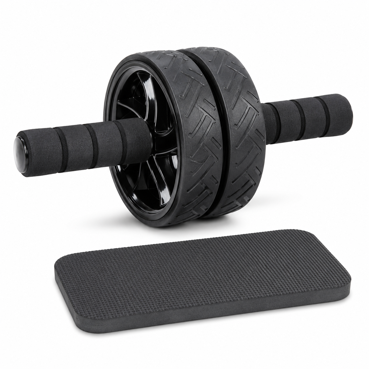 Roue abdominale double noire avec tapis pour genoux